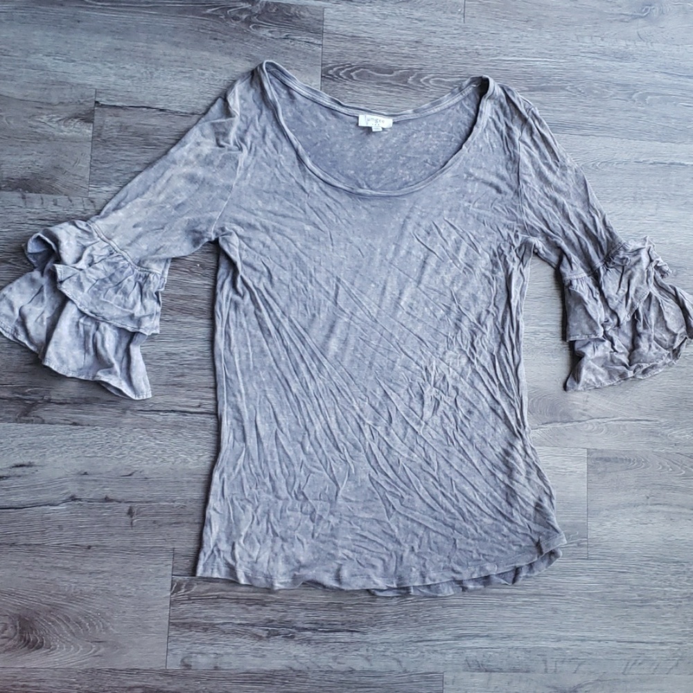 Umgee Ruffle Sleeve Distressed Top